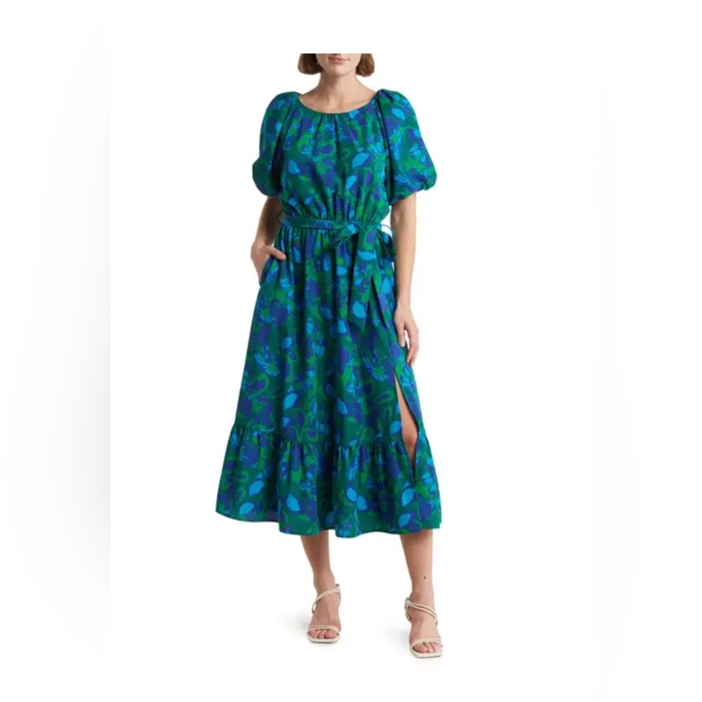 Melloday floral print poplin midi dress small size